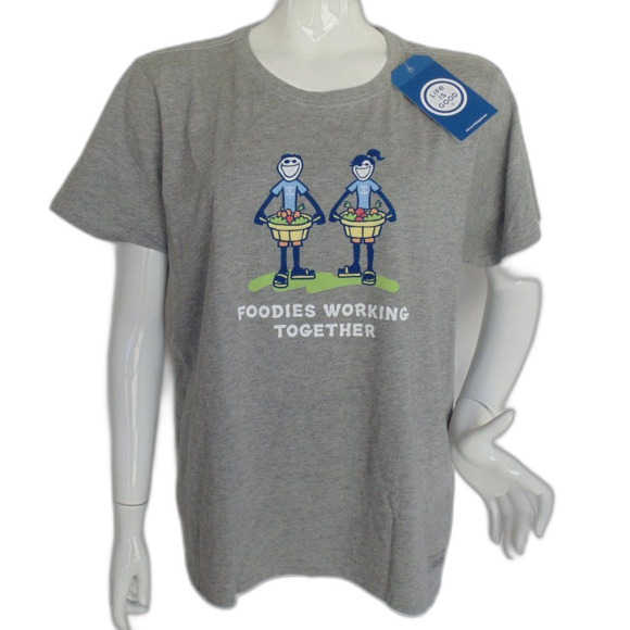 new LIFE IS GOOD Tee, XL, Foodies Work Together, Gray, Short sleeves - Picture 1 of 8